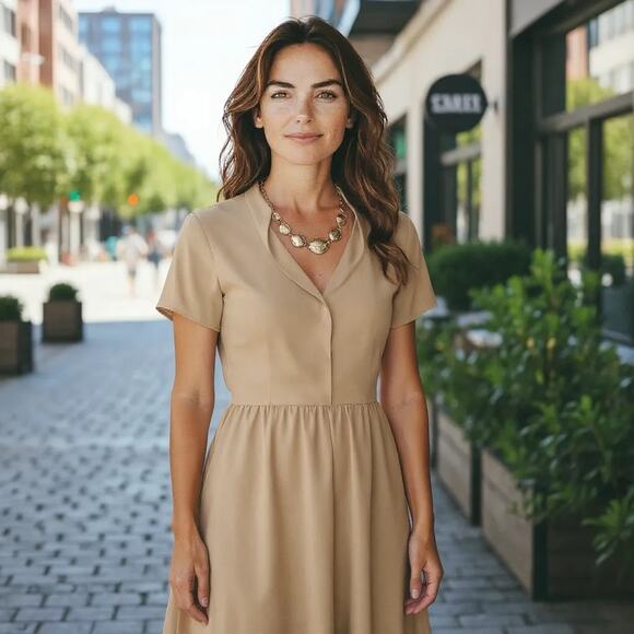 Peter Cohen Womens Maxi Dress Womens Sz Small Beige Pure Silk USA Made $1350 - Picture 1 of 6